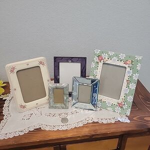 Vtg Set of 5 80s 90s photo picture frames Mixed lot Ceramic Mirror Enamel Shell